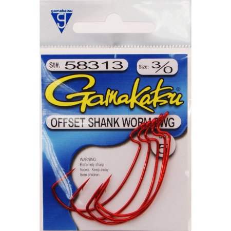 Gamakatsu Worm Hook Extra Wide Gap X-Wide Red Off 1/0 6 Pack