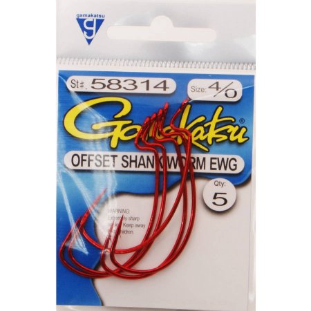 Gamakatsu Worm Hook Extra Wide Gap X-Wide Red Off 1/0 6 Pack