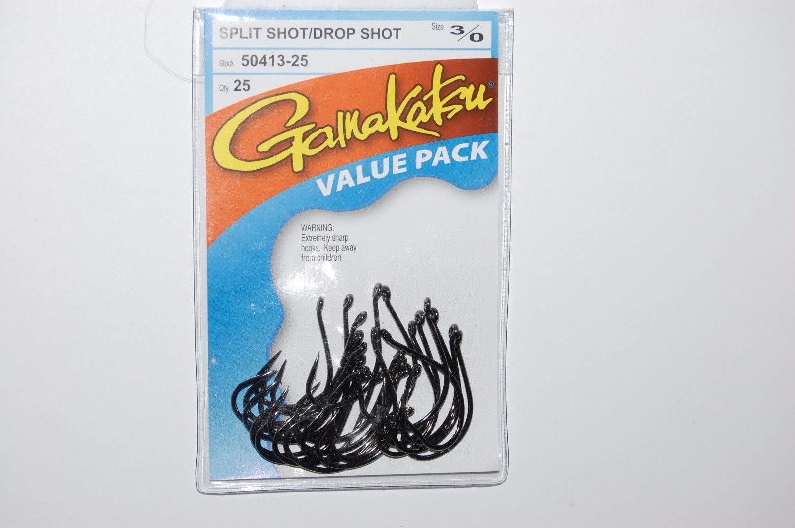 Gamakatsu Split/Drop Shot Hook Black 25 Per Pack 3/0