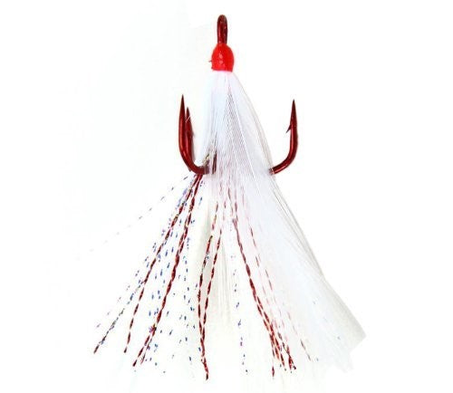 Mustad Ultra Needle Point Feather Treble Red With White Feather - 2 Per Pack - Size 6