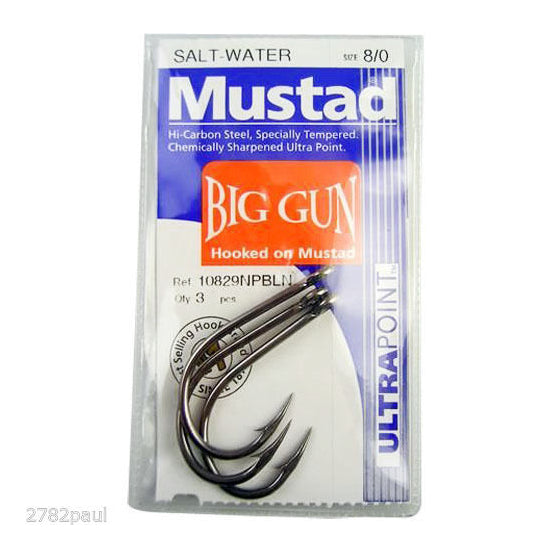 Mustad Ultra Big Gun Hook Black Nickel Size 7/0 6 Per Pack