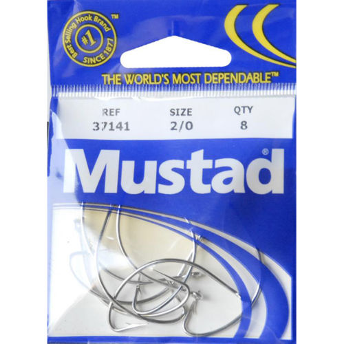 Mustad Poly Bag Hooks Nickel Wide Gap 10 Per Carton Order 10 - Size 1/0 Hollow Point